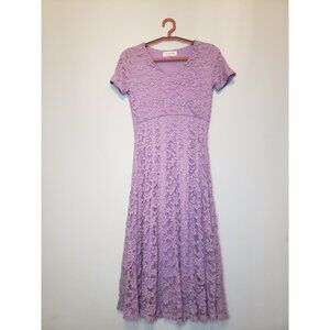 Citrus & Lemon Women's Sz M Purple Lacy Dress Short Sleeve Lined A Line
